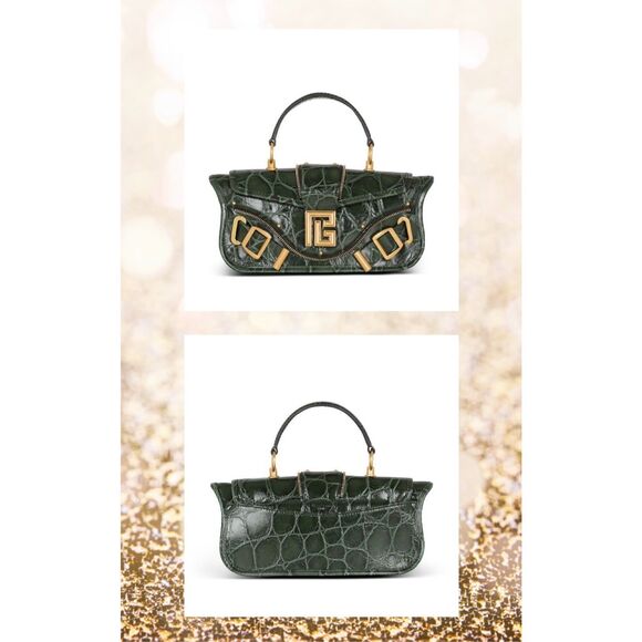 Balmain Blaze Smooth Calf Leather Medium Flap Clutch Crossbody Bag Green $2650 - Picture 1 of 16